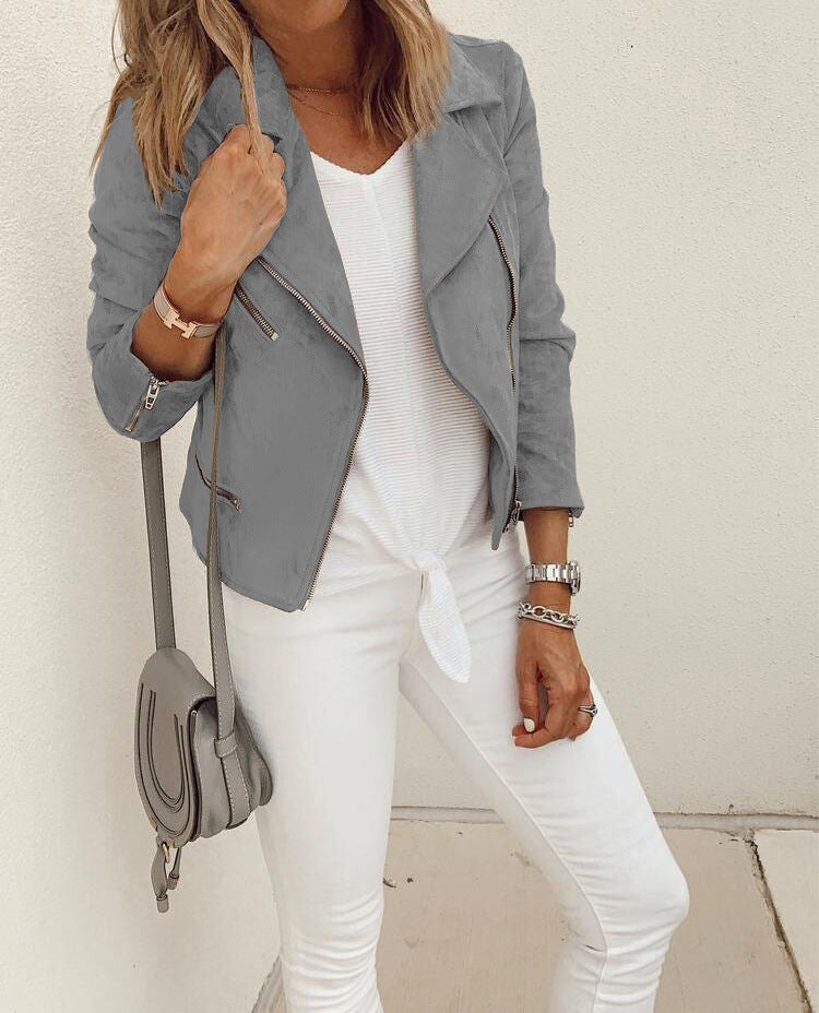 Veste Courte Zippée Femme – Col Tailleur