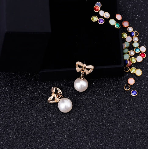 Boucles d'Oreilles Cœur & Nœud Papillon – Zircon et Perle Synthétique