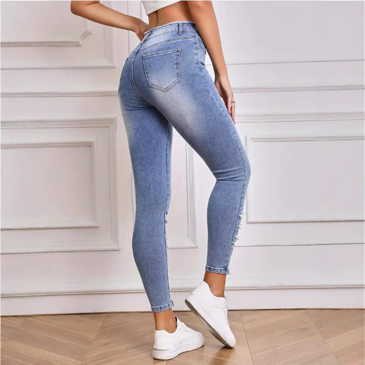 Jean Skinny Perlé – Taille Haute