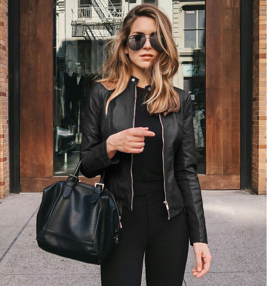 Veste Femme Zippée en Similicuir – Élégance Moderne