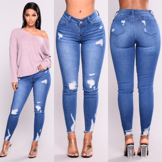 Pantalon Slim Taille Haute en Tissu Stretch