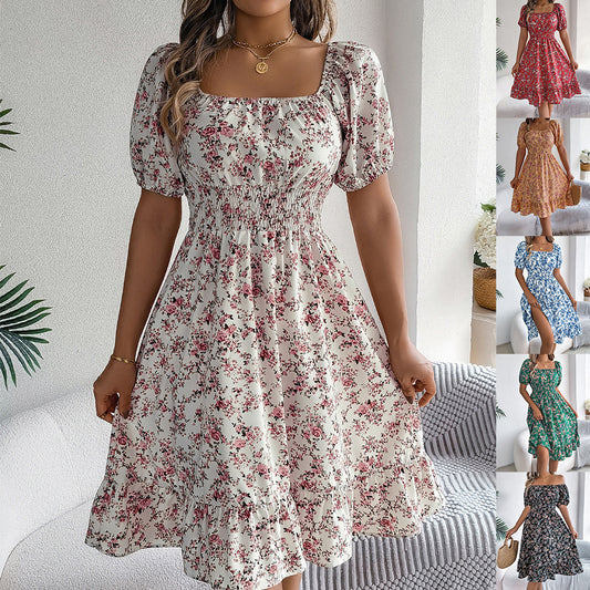 Robe d'Été Flora – Col Carré & Volants