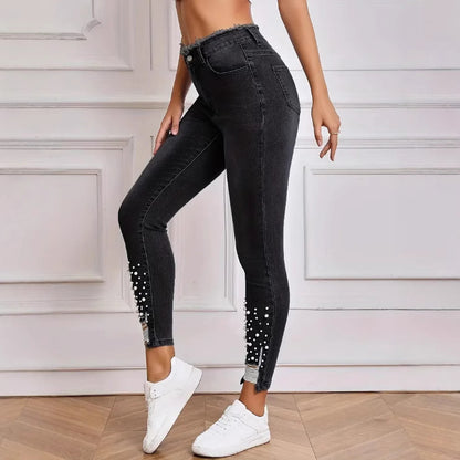 Jean Skinny Perlé –  Taille Haute